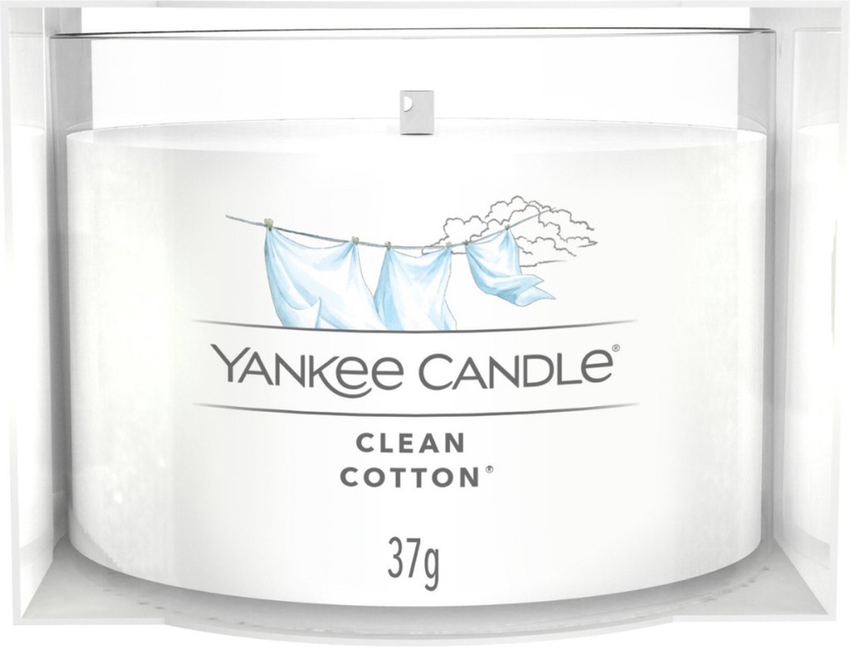 Yankee Candle Filled Votive - Clean Cotton - 10 branduren - 1 stuk Wit