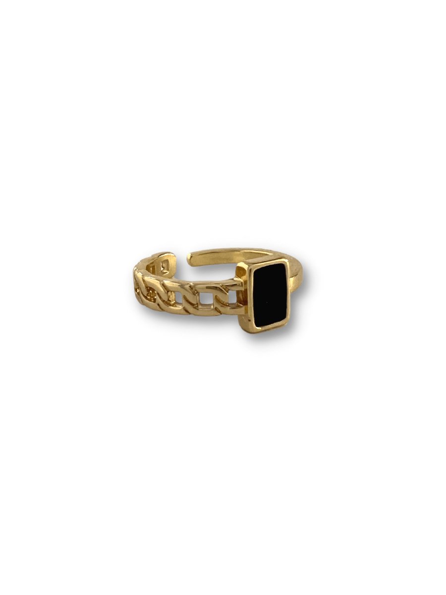 Zatthu Jewelry - N22FW501 - Jann ring met schakels en zwarte steen