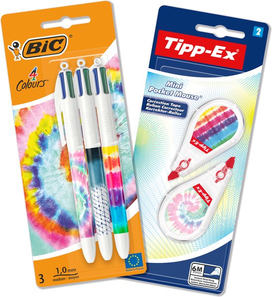 BIC Tie Dye Desk Set - avec BIC 4 Colors Decor Tie Dye Stylos à bille et 2  Mini Pocket... | bol.com