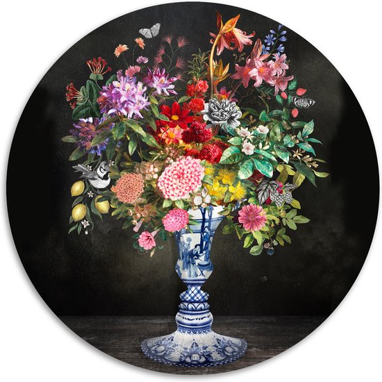Melli Mello - Flowers from Delft - Muurcirkel - Ø 70 - Wallcircle - Wanddecoratie - Dibond - Woonaccessoire - Kunst - Schilderij