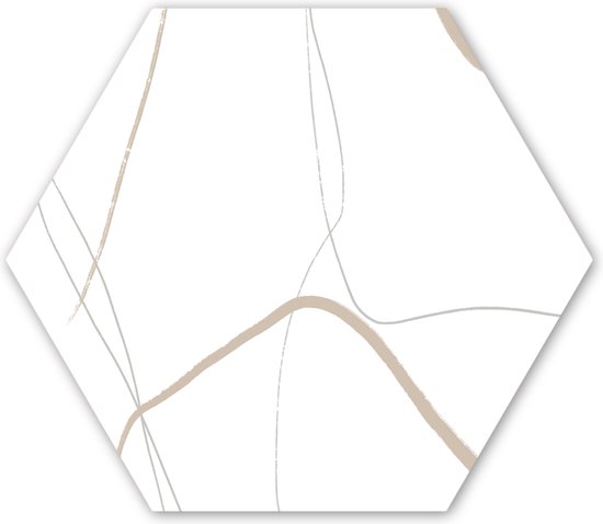Hexagon wanddecoratie - Kunststof Wanddecoratie - Hexagon Schilderij - Abstract - Minimalisme - Line art - 120x103 cm