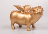 Stoobz Polystone beeld varken spaarpot met vleugels goud 14x25x15cm
