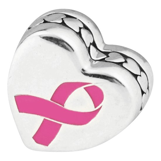 Symbolen - Zilveren bedels- Hart Pink Ribbon - Op beide kanten - 925 Sterling Zilver - Past op meerdere merken - Met echtheidscertificaat - In leuke cadeauverpakking - Moederdag