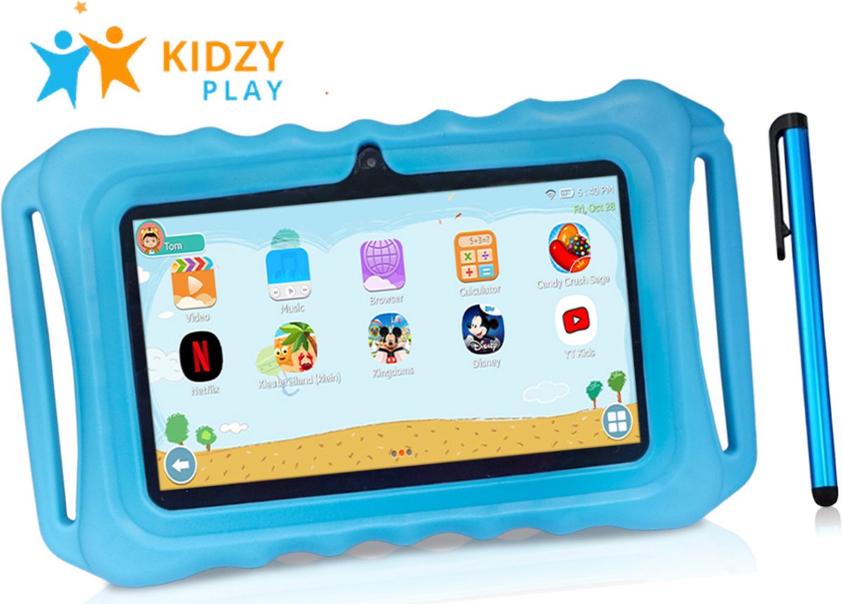 Souiri Kids Tablet - Kindertablet - Ouder Control App - Tablet Kinderen - 3000 Mah Batterij - Touchscreen Pen & Beschermhoes – 7 Inch - Android 10 - Kinder tablet Blauw