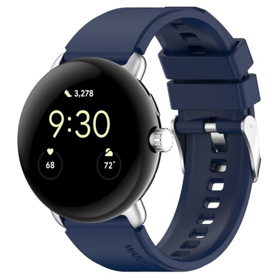Voor Google Pixel Watch metalen connector + siliconen horlogeband in effen kleur (donkerblauw)