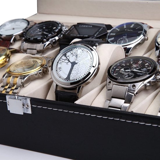 ***Luxe Premium Horloge Doos – Opbergdoos – 12 Vakken – Sieradendoos - van Heble® ***