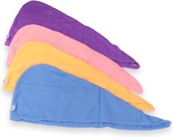 New Age Devi - Haarhanddoek set - Paars Roze Geel Blauw - Microvezel - Droog uw haren goed en snel - Set van 4
