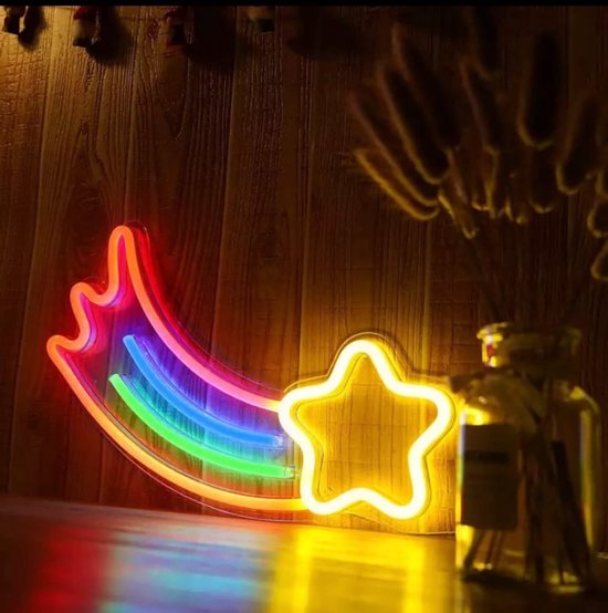 4LifeProducts - Regenboog met vallende ster - Neon sfeerlicht - Neon wandlamp -LED sfeerlicht - Sfeerlicht - Multicolor - LED- Kerst cadeau