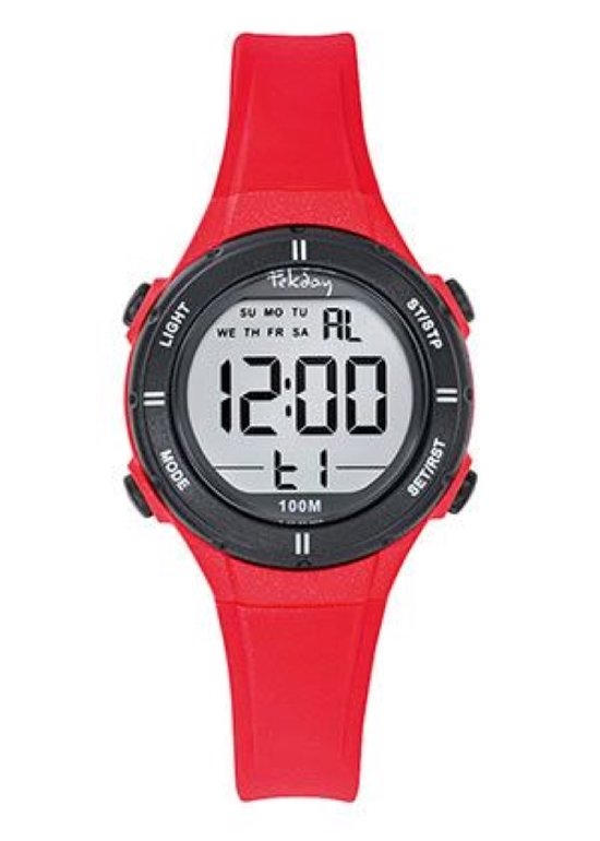 Tekday-Horloge-Unisex-Kinderhorloge-Digitaal-Alarm-Stopwatch-Timer-Datum-Backlight-10ATM waterdicht-Zwemmen-Sporten-32MM-Rood/Zwart