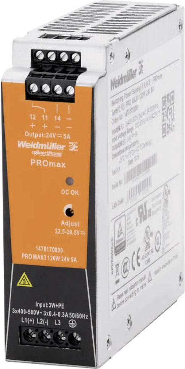 Weidmüller PRO MAX3 120W 24V 5A DIN-rail netvoeding 12 V/DC 5 A 120 W Inhoud: 1 stuk(s)