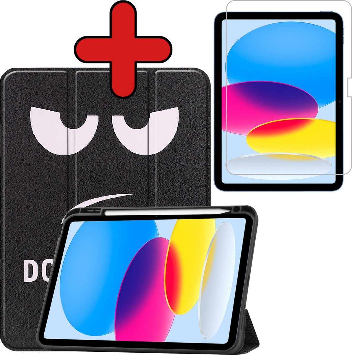 BTH Tablet Hoesje - Geschikt voor iPad 2022 / 2025 (A16 ) / 2026 (A19) - Bookcase - Trifold - Cover - Stylus Pen Houder - Don't Touch Me