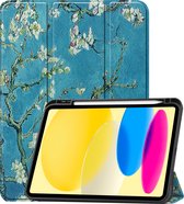 Hoesje Geschikt voor iPad 2022 Hoes Case Tablet Hoesje Tri-fold Met Uitsparing Geschikt voor Apple Pencil - Hoes Geschikt voor iPad 10 Hoesje Hard Cover Bookcase Hoes - Bloesem