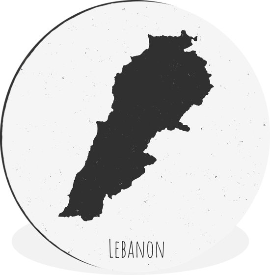 WallCircle - Wandcirkel - Muurcirkel - Illustratie van een zwarte kaart van Libanon - Aluminium - Dibond - ⌀ 30 cm - Binnen en Buiten