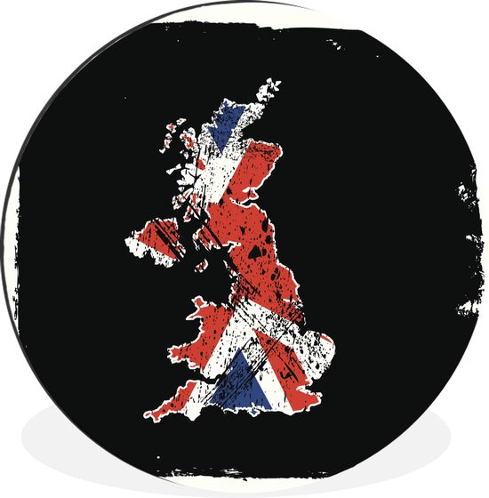 WallCircle - Wandcirkel - Muurcirkel - Illustratie van de Britse vlag in de vorm van het Verenigd Koninkrijk - Aluminium - Dibond - ⌀ 60 cm - Binnen en Buiten