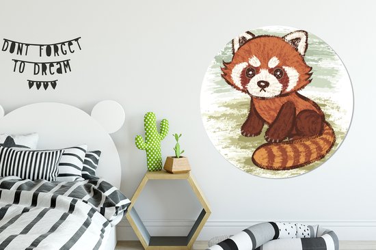 Illustration d'un panda rouge dans l'herbe Cercle mural aluminium - ⌀ 120 cm - peinture ronde - tirage photo sur aluminium / dibond / cercle mural / cercle vivant / cercle jardin (décoration murale)