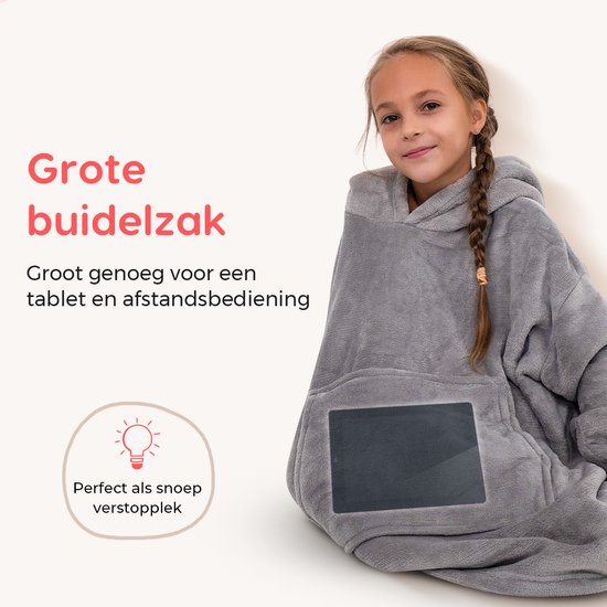 Smileify® Hoodie Deken Kinderen - Fleece Deken met Mouwen - Plaid - Snuggie - Comfy - Grijs - Smileify