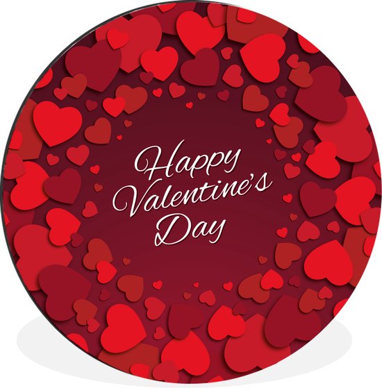 WallCircle - Wandcirkel - Muurcirkel - Rode Valentijnsdag illustratie met de quote Happy valentine's Day - Aluminium - Dibond - 30x30 cm - Binnen en Buiten