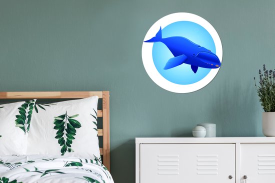 illustration d'une baleine bleue sur fond bleu Cercle mural aluminium ⌀ 60 cm - impression photo sur cercle mural / cercle vivant / cercle de jardin (décoration murale)