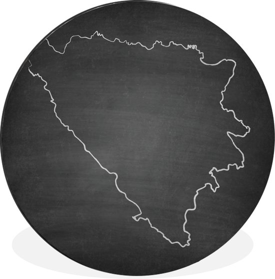 WallCircle - Wandcirkel - Muurcirkel - Zwart-wit illustratie van Bosnië en Herzegovina op een krijtbord - Aluminium - Dibond - ⌀ 30 cm - Binnen en Buiten