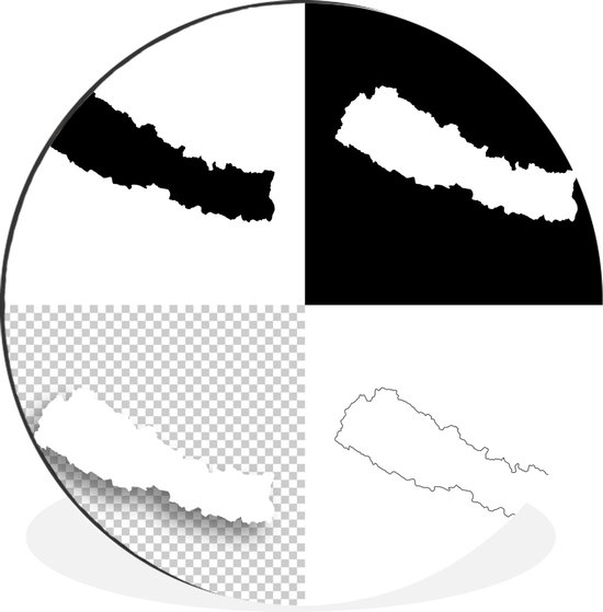 Quatre illustrations noir et blanc de Népal Wall cercle aluminium ⌀ 60 cm - tirage photo sur cercle mural / cercle vivant / cercle jardin (décoration murale)