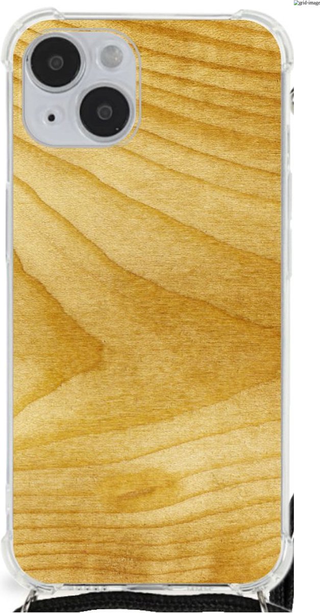 TPU Case Anti-Shock met Koord voor iPhone 14 Plus Stevig Telefoonhoesje Licht Hout