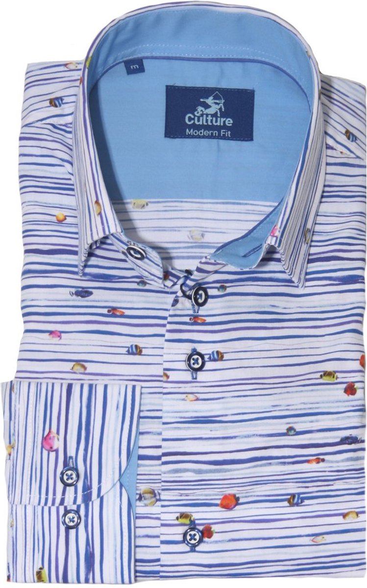 Culture Lange mouw Overhemd - 214626-Modern Blauw (Maat: XXL)