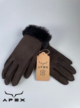 Apex Gloves Suede Leren Dames Handschoenen - Premium kwaliteit %100 Schapenleer - Bruin -  Winter - Extra warm - Maat S