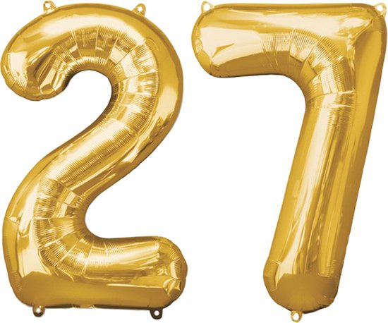 Versiering 27 Jaar Ballon Cijfer 27 Verjaardag Versiering Folie Helium Ballonnen Feest Versiering XL Formaat Goud - 86Cm