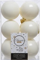 Decoris kerstballen - 12x stuks - kunststof - wol wit/off white - 6 cm