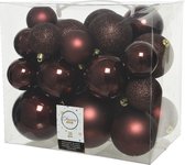 Decoris Kerstballen - 26 stuks - kunststof - mahonie bruin - 6-8-10cm