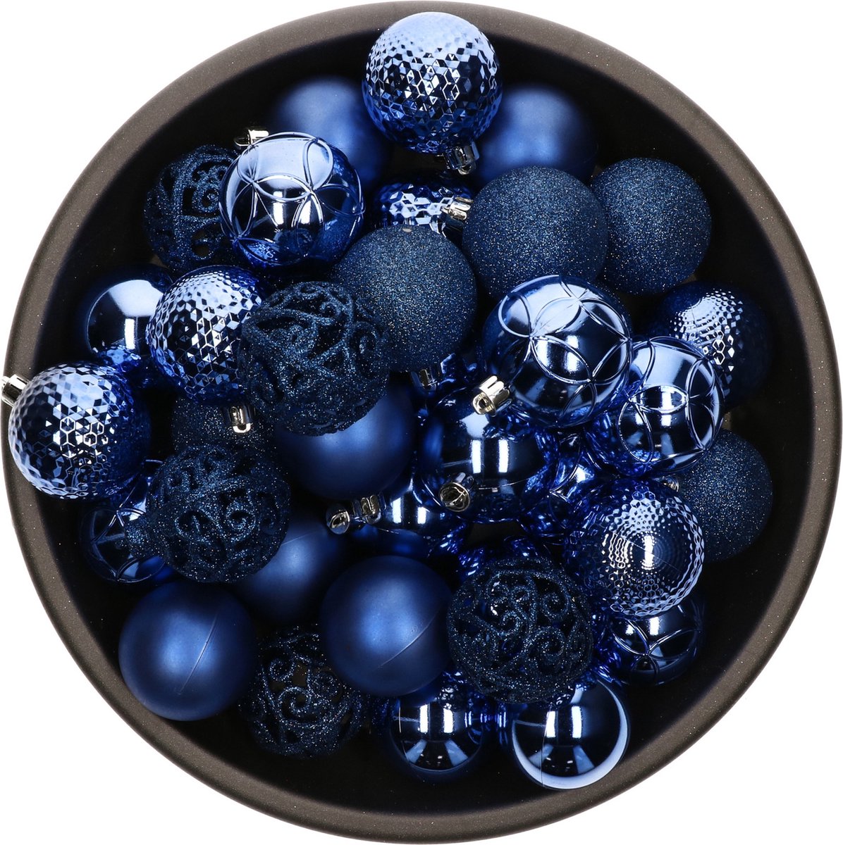 Decoris Kerstballen - 37x stuks - 6 cm - kobalt blauw - kunststof - incl. glazen piek mat zilver – foto 2