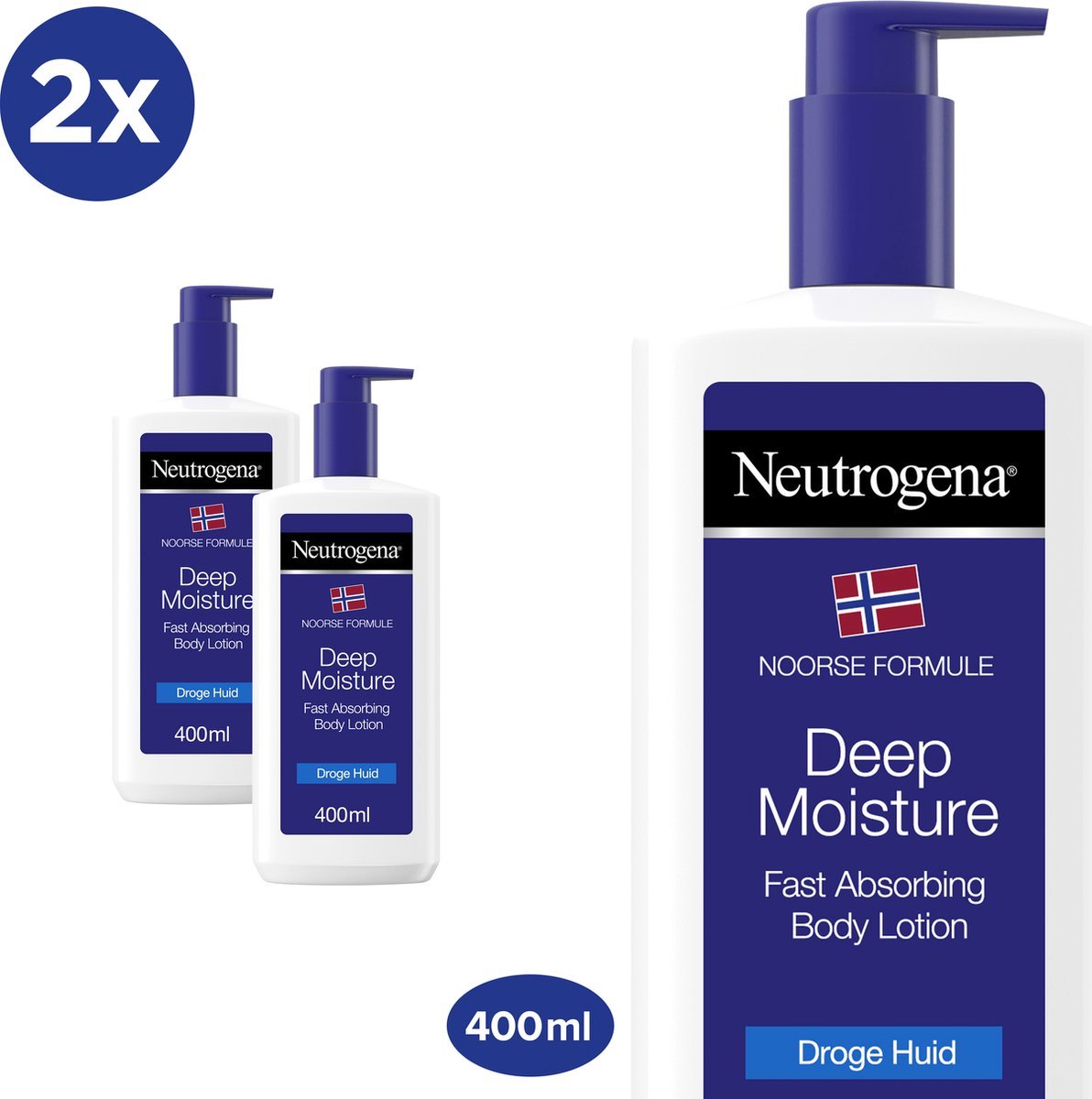 Neutrogena Deep Moisture - Noorse Formule - snel absorberende bodylotion - bodycrème - droge huid - 2 x 400 ml