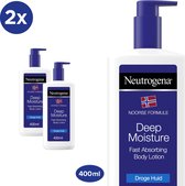 Neutrogena Deep Moisture snel absorberende bodylotion, Noorse formule, bodycrème, droge huid, 2 x 400 ml