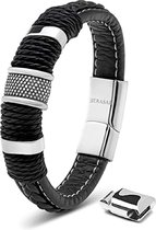 SERASAR Lederen Armband Heren [Ring] - Zilver 23cm - Onvergetelijk Cadeau voor Hem