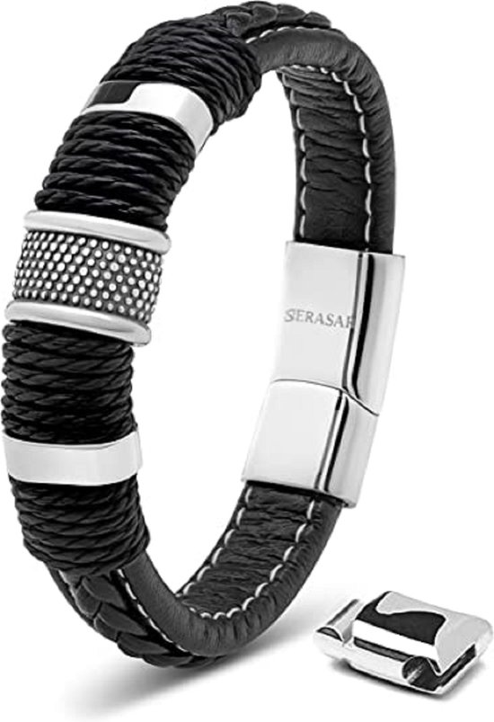 SERASAR, skórzana bransoletka dla mężczyzn „Brave, złota, 23 cm, ze
