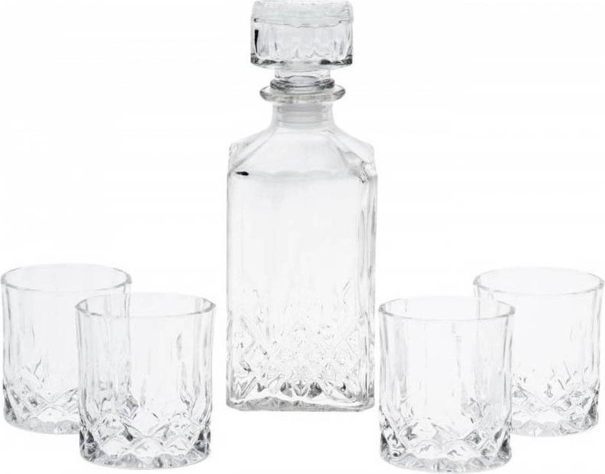 Whisky karaf set - 0.9L - 4 glazen - 5-delige set