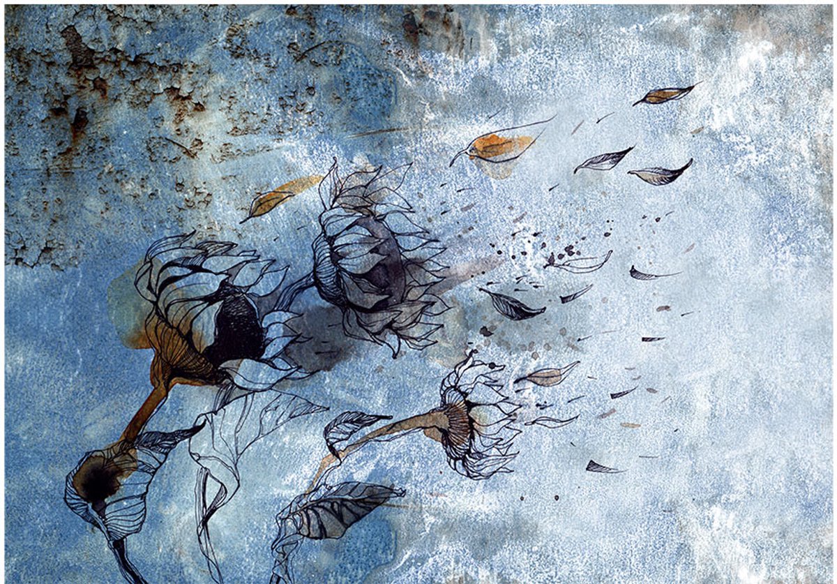 Fotobehangkoning - Behang - Vliesbehang - Fotobehang Zonnebloemen - In the arms of the wind - 400 x 280 cm