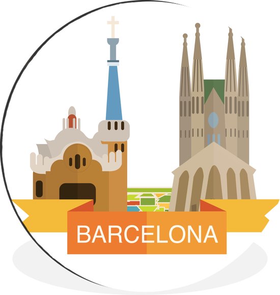 WallCircle - Wandcirkel - Muurcirkel - Een illustratie van het stadsbeeld van Barcelona - Aluminium - Dibond - ⌀ 140 cm - Binnen en Buiten