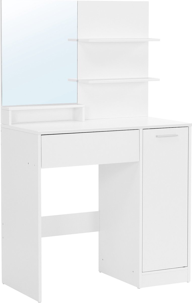 Hoppa! kaptafel met spiegel, make up tafel met opbergvak 40x80 (BxL), 1 lade, 2 legplanken, wit