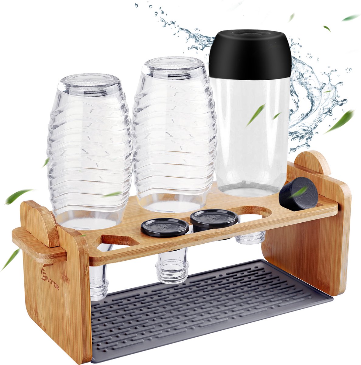 Flessenhouder voor SodaStream, 6-delige flessenstandaard, afdruiprek, flessen, metaal, afdruiprek, flessenhouder met lekbak voor flessen en kopjes (zwart Flessenhouder voor SodaStream, 6-delige flessenstandaard, afdruiprek, flessen, metaal, afdruiprek, flessenhouder met lekbak voor flessen en kopjes (zwart