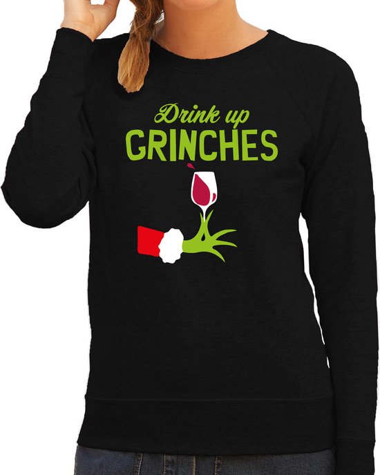 Bellatio Decorations fun drank humor Kersttrui wijn drinken - sweater - zwart - dames L