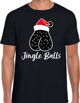 Bellatio Decorations Foute humor Kerst t-shirt - jingle balls - heren - zwart L