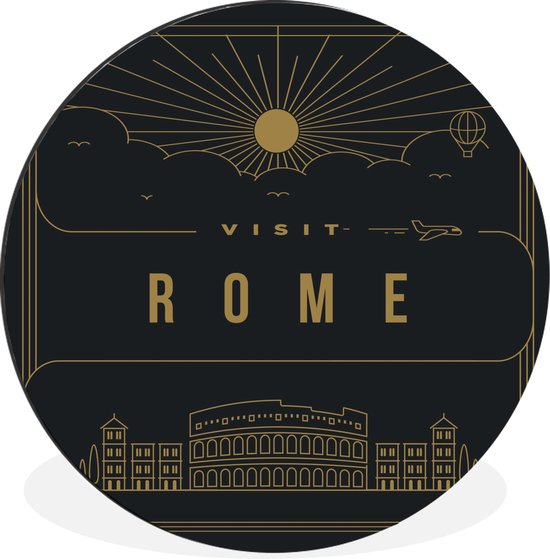 WallCircle - Wandcirkel - Muurcirkel - Stadsaanzicht Rome - zwart - Aluminium - Dibond - ⌀ 140 cm - Binnen en Buiten