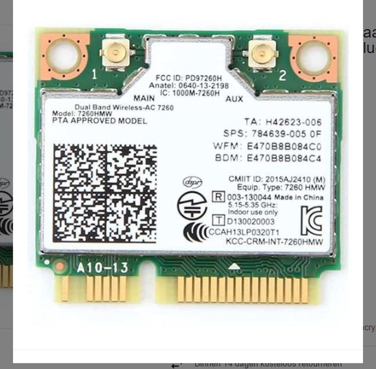 Intel - Dual Band Draadloze Wifi-Kaart Voor Intel 7260HMW Mini PCI-E 2.4G / 5Ghz WLAN Bluetooth 4.0 Wifi-Kaart 802.11 Ac / A / B / G / N