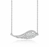 Joy|S - Zilveren ketting met vleugel - zirkonia - gehodineerd - engelen vleugel collier