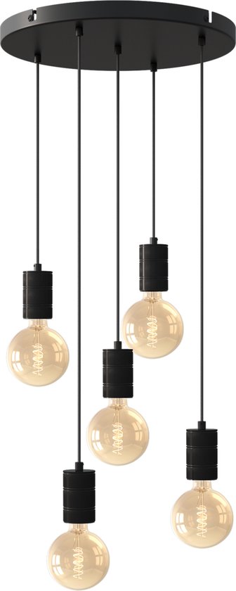 Calex Lampe Suspension Rond Ø50cm - Pour 5x E27 ampoules - Industriel Luminaire 2m Cable - Noir