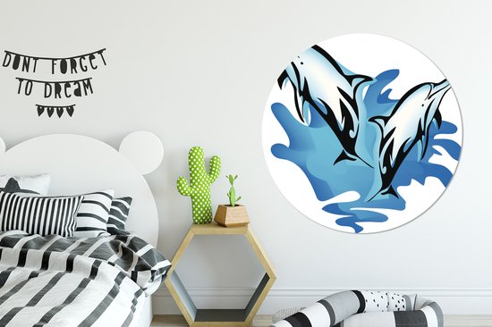 Illustration de deux dauphins dans l'eau Cercle mural aluminium ⌀ 140 cm
