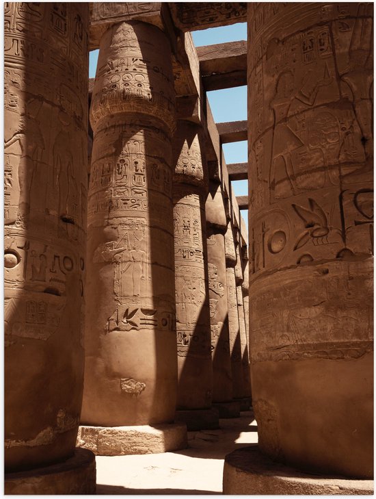 WallClassics - Poster Glanzend – Hypostyle Zaal in Karnak - Egypte - 75x100 cm Foto op Posterpapier met Glanzende Afwerking