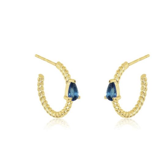 Oorringen - goudkleurig - 925 zilver plated - blauwe oorbellen - dames - cadeau voor vrouw - Liefs Jade