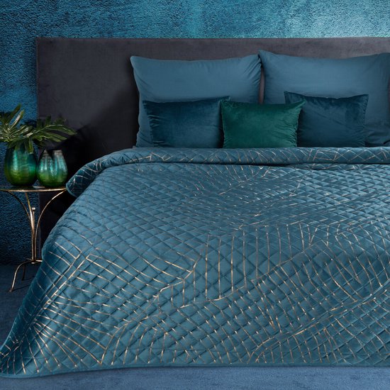 Oneiro’s luxe LUNA Type 2 Beddensprei Blauw - 220x240 cm – bedsprei 2 persoons - beige – beddengoed – slaapkamer – spreien – dekens – wonen – slapen
